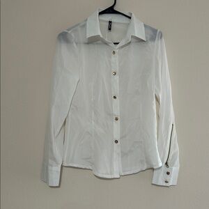 white button-up blouse